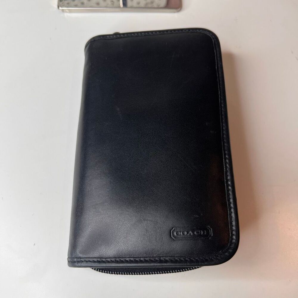 Coach Vintage Black Leather Zip Around Organizer Travel Wallet Planner wallet